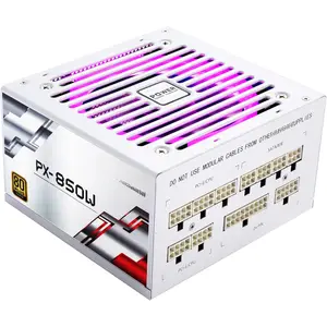 850W PSU - Fully Modular 850 Watt Power , 80 Plus , Silent RGB Fan, 105?C Capacitors, High Efficiency for Gaming & Workstations - White