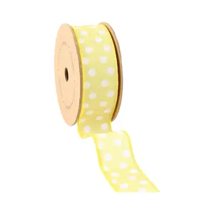 1 1/2" Wired Ribbon | Yellow w/ White Polka Dots | 10 Yard Roll Spring decor Easter Day decor Valentine’s Day decor wrapping gifts