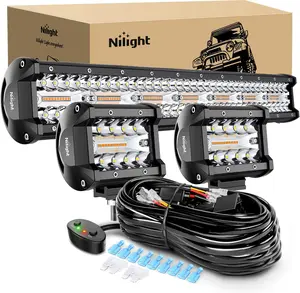Nilight 20Inch 420W LED Light Bar 2PCS 4Inch 60W Light Pods Amber White Strobe 6 Modes Memory Function Reset Function Off Road Truck with 16AWG Wiring Harness Kit-3 Lead  dealsforyoudays