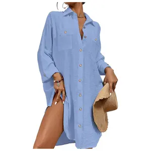 Bsubseach Womens Modern Swimsuit Cover Up Blouse Button Down Shirt Dresses Tops