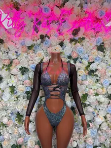 Bottlegirl Outfit Black Metallic Bodysuit - One Piece Bartender Outfit, EDM Dancewear, Party Clubwear