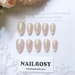 NAILROSY 10Pcs Handmade Press On Nails Kit Short Almond White Pink French Elegant Mean Gril 2026 Tea Design