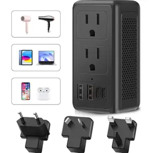 Upgraded 2000W 220V to 110V Voltage Converter US to EU Travel Adapter for Hair Dryer International Universal Travel Adapter with 2 USB A and 2 USB C Power Converter Adapter Combo (2U2C)