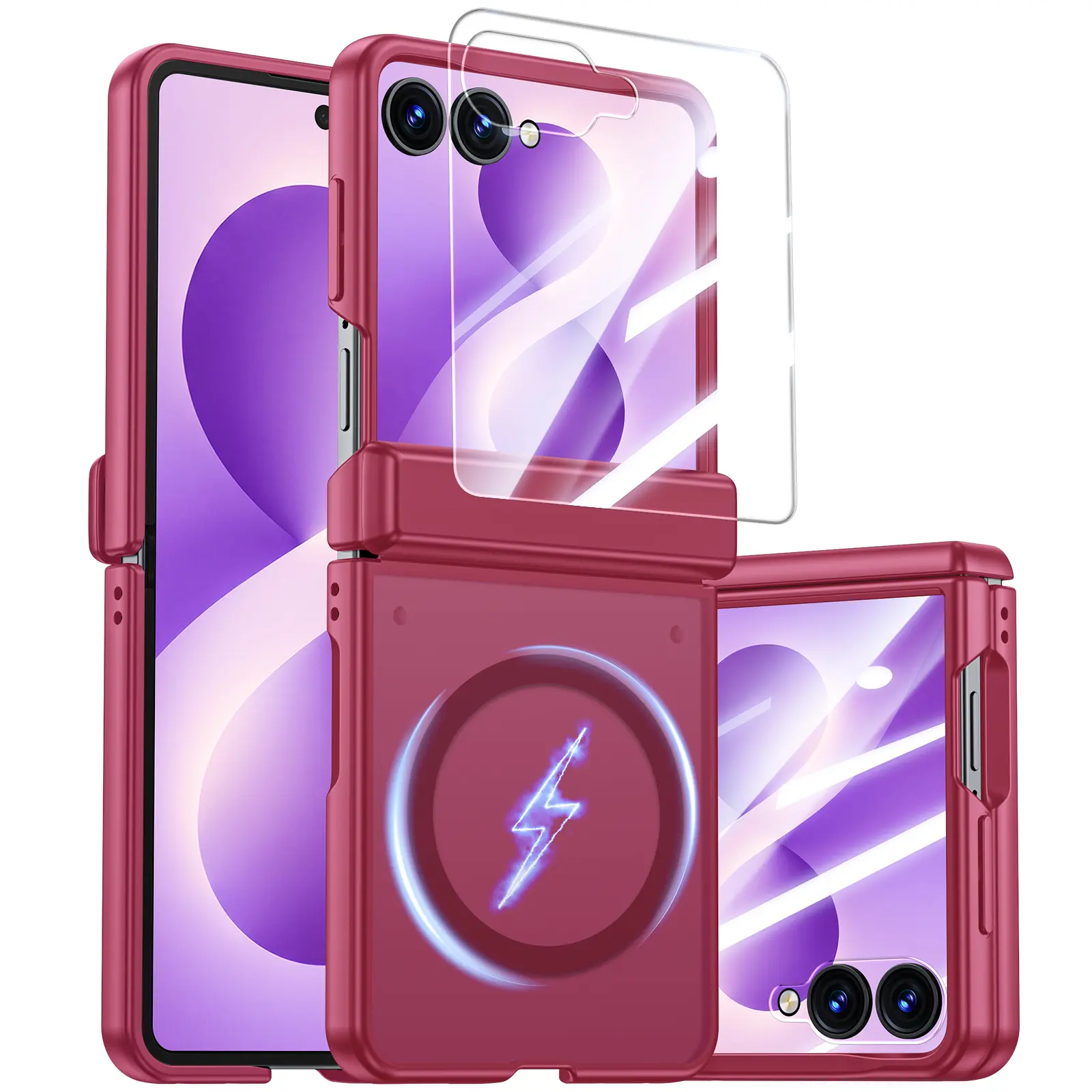 BSNRM For Samsung Galaxy Z Flip 7/Flip 8 Case with Magnetic Back, Hinge Protection & Tempered Glass Screen Protector, Slim Shockproof Anti-Scratch Protective Phone Cover for Travel Work Everyday Use