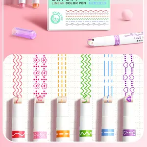 6pcs/set Roller Tip Curved Liner Marker for Writing Journaling Drawing Stationery Leaf Cloud Heart