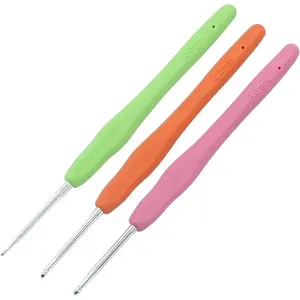 3pcs/Set 2mm/2.5mm/3mm Crochet Hook, Aluminum Crochet Hook Set, Rubber Handle Ergonomic Knitting Needles for Yarn DIY Crafts Projects