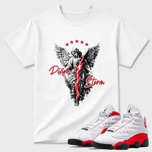Unisex T-shirt To Match Sneakers Jordan 13 University Red - Divine Storm. 100% Cotton for Casual Wear. Comfortable Summer Unisex T-Shirt to match Jordan Sneaker. Streetwear Style. urban outfitters