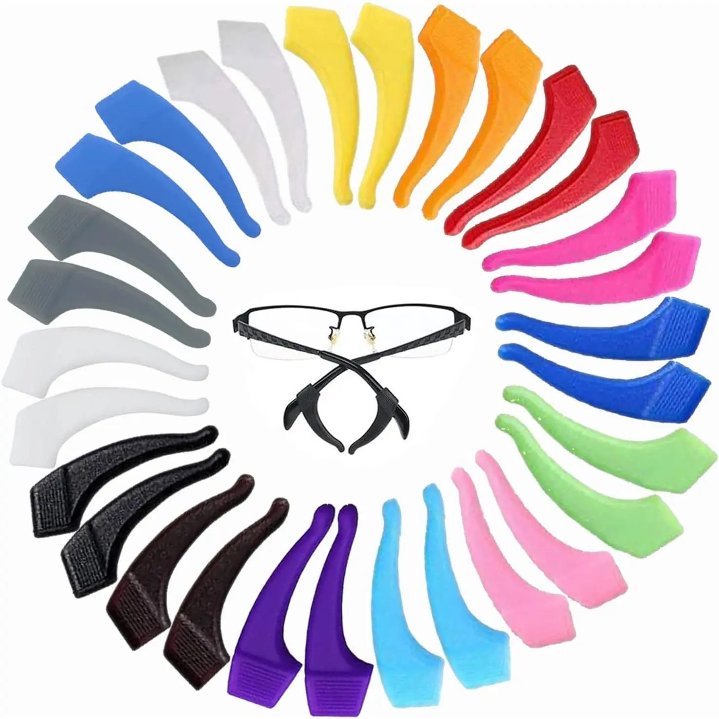 15 Pairs Silicone Eyeglass Ear Grips, Multicolored Anti-Slip Soft Fit Retainers (1.2g, 1.45x0.59x0.2 inches) for Adults, Ideal for Sports & Everyday Use, Small Size, 1.45 X 0.59 X 0.2 Inches, Unisex, Easy To Apply, Eyeglasses, Sunglasses, No Feeling Of So