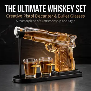 Whiskey Gun Decanter Set with Bullets, Home Organiser for Liquor Storage and Display