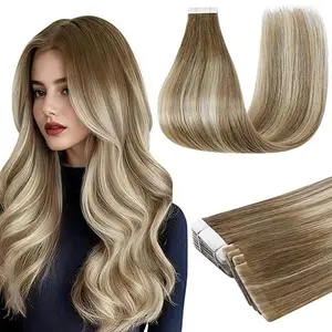 Full Shine Injection Tape in Extensions Real Human Hair 12-24 Inch 20 Pcs 50G Long Straight for Beauty woman