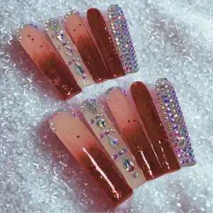 Love Scratch Red & Clear Extra Long Square Ombre Shining Press-on Nails