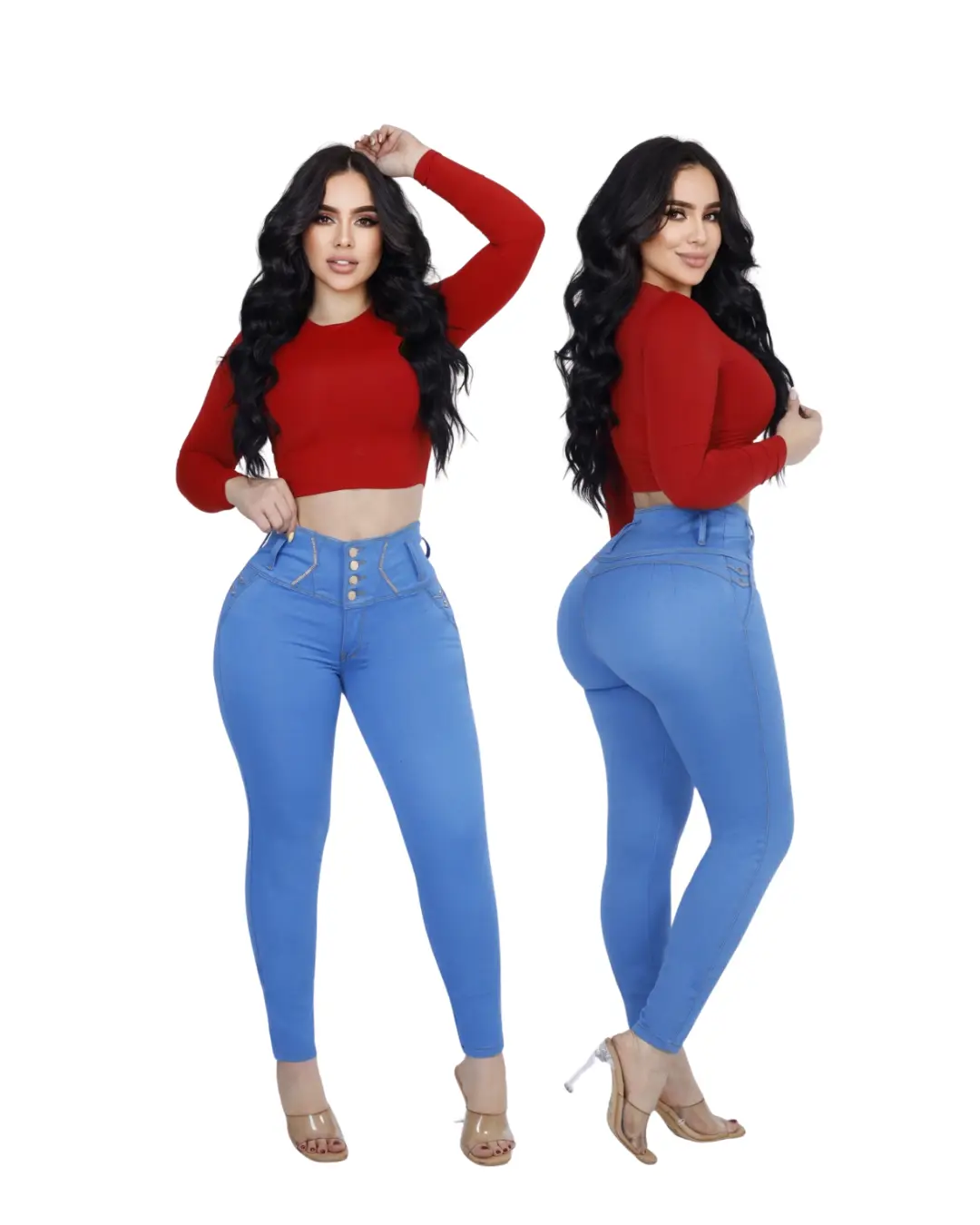 Liana Women's Colombian Butt-Lifting Jeans, High-Waist Molding Skinny Fit with 4-Button Closure and No Back Pockets, Trouser, Bottom