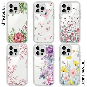 Girls Flower Clear Phone Case, Bumper Shockproof Hard Clear Phone Cover, Gift for Girls 17 Air Pro Max
