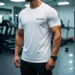 Men's Letter Print Crew Neck Stretchy Short Sleeve T-Shirts - Lightweight, Quick-Dry, Breathable, Soft Athletic Sports Clothing for Gym Exercise, Activewear Fitness & Daily Wear