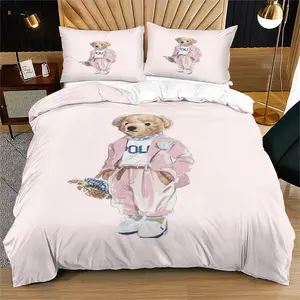 Fresh Bear Print Bedding Set, Includes 1 Fitted Sheet and 1 or 2 Pillowcases, No Core Included, Perfect for Bedroom or Dormitory, Soft Bedding Sets