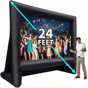 24FT Inflatable Outdoor/Indoor Projector Screen with Front/Rear Projection, Portable Blow-Up Movie Cinema Screen Includes Air Blower, Tie-Downs & Storage Bag – Perfect for Backyard Pool Parties, Movie Nights & Celebrations