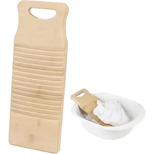 Bamboo Hand Washboard for Laundry Washing Clothes, Cleaning Board for Hand Washing Scrub Board, Old Fashioned Hand Washer for Women School Home, Thickened Scrubbing Washboard, 15.7x5.9x0.7in