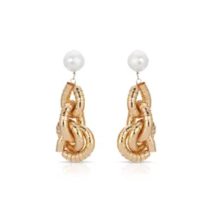 Ettika Liquid Gold Pearl Drop Earrings with Pearl Pendant and Simple Design
