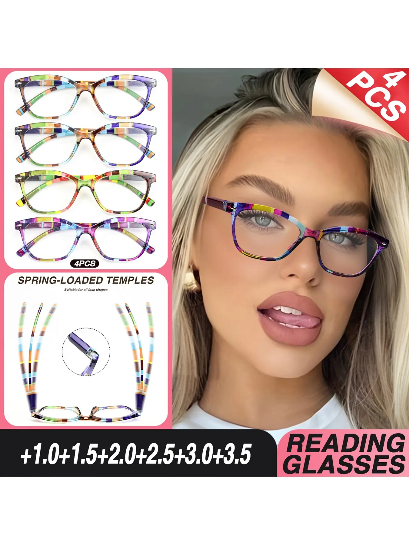 4 Pairs Fashionable Reading Glasses, Small Frame Rectangular Design, Comfortable Spring Temple Fit, Unisex Prescription Eyewear, Reading Eyeglasses