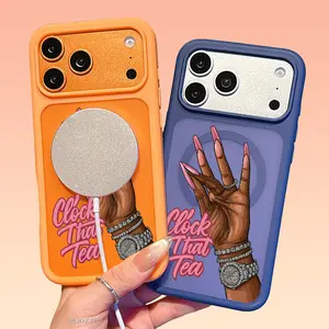 Fashion Hand and Clock That Tea Text Pattern Thick Silky-Touch Magnetic Phone Case for iPhone 17 Pro Max 17Air 16 Plus 15 14 13 12 Compatible with Magsafe Shockproof Smartphone Protect Casing Cover
