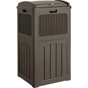 33 Gallon Outdoor Trash Can, Hideaway Garbage Bins with Tiered Lid, Waterproof Resin Outside Waste Bins for Patio, Outside Pool, Backyard and Deck(1, Deep Brown)