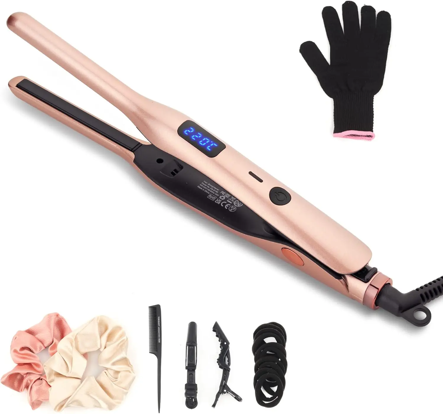 3/10" Pencil Flat Iron with 13 Temp Setting Ceramic Small Hair Straightener | Small Flat Irons for Short Hair, Beard and Pixie Cut, Mini Hair Straightener Include Glove