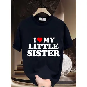 I ♥   My Little Sister Casual Tee for Family Gatherings & Group Outings - Perfect Lightweight Gift for Sister Appreciation Day (180g Short Sleeve T-Shirt)