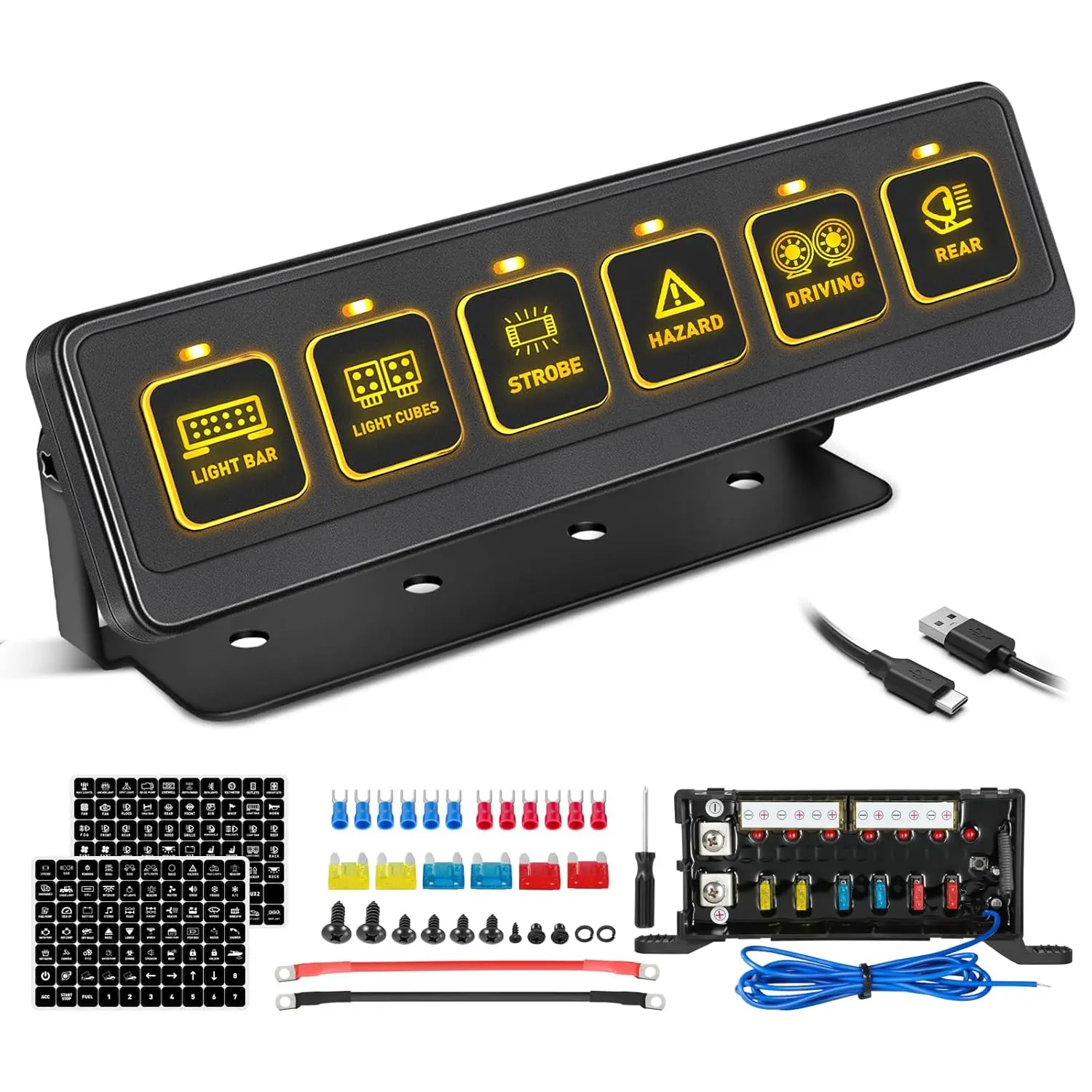 6 Gang Wireless Switch Panel, Multifunction Remote Control Switch Box with Toggle Pulsed LED Switches Memory 4 Light Modes 12V 80A Circuit Control Relay System Pods for Trucks ATV Boat