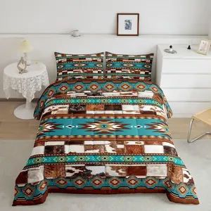 Boho Comforter Set Southwest Native American Design Comforter Southwestern Geometric Bedding Set Tribal Duvet Set Room Decor Brown Blue Quilt Set