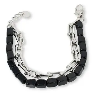 Kalifano Gemstone and Chain-Link 6-1/2" Layered Bracelet