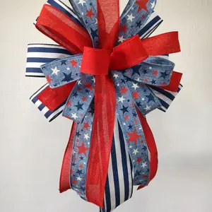 Wreath Bow with Red, White, and Blue Stripes and Stars, Perfect for Decorative Accents