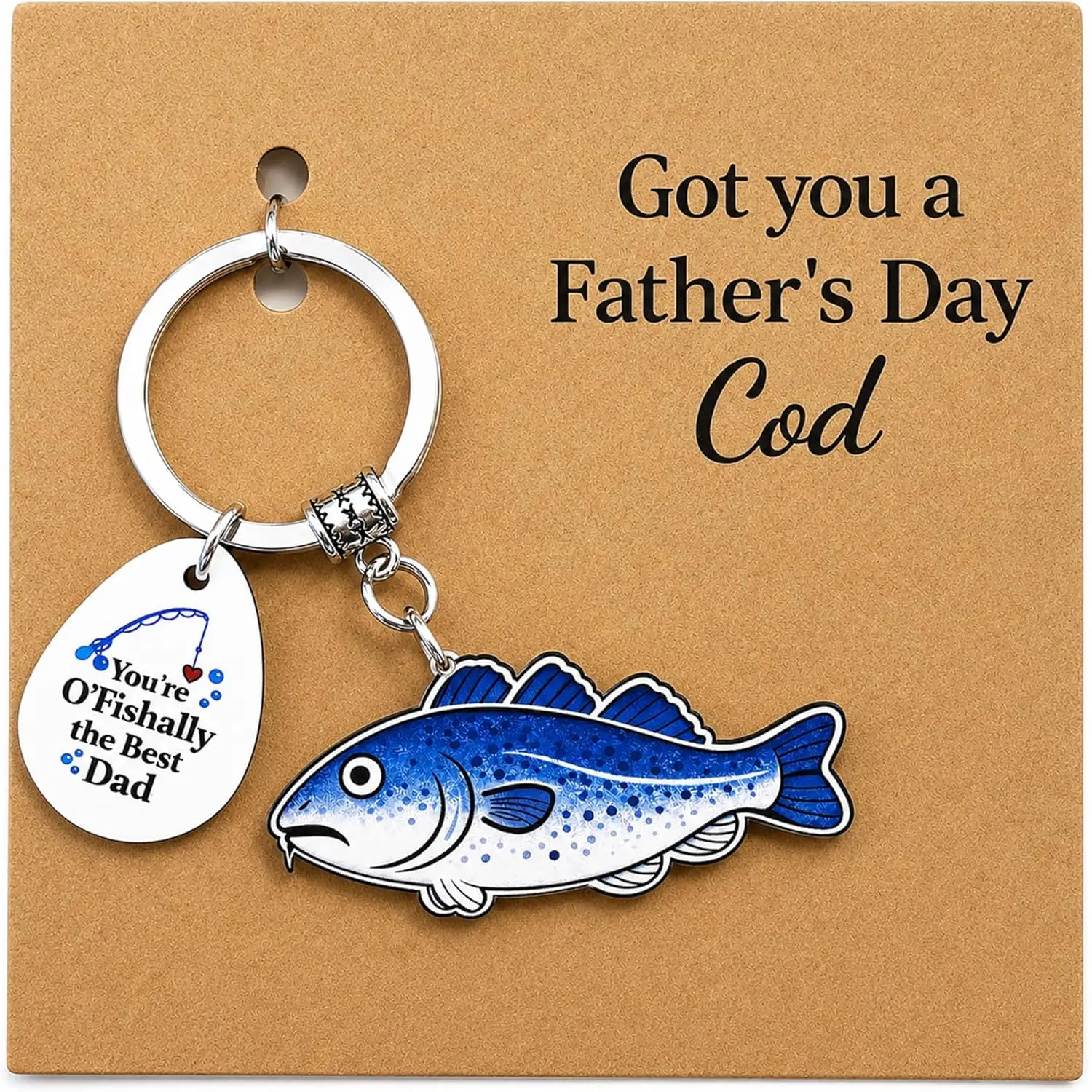 Funny Fathers Day Dad Gifts from Daughter Son Wife, Fishing Gift For Dad. Got You a Father's Day Cod Keychain, Funny Father's Day Card Pun, Fathers Day Idea Gift For Men Him