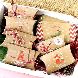 48pcs Christmas Kraft Paper Pillow Boxes, Holiday Decoration & Gift Wrapping, Ideal for Festive Season Celebrations & Special Occasions