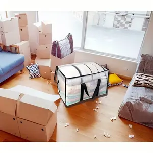 Heavy Duty Clear Storage Bags 3/6pcs - 74x36x33cm Extra Large Moving Boxes with Zipper Handles, Waterproof Clothes Organizer f