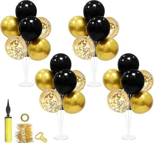 Black & Gold Party Decorations 4 Set Balloon Stand Table Centerpieces for Men Women Birthday Retirement Graduation