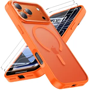 YZOIKO for iPhone 17 Pro Max/Air/16 Cases with 2X Screen Protectors [Compatible with MagSafe] Military Grade Drop Protection Skin Feeling Cover Shockproof Slim, Orange