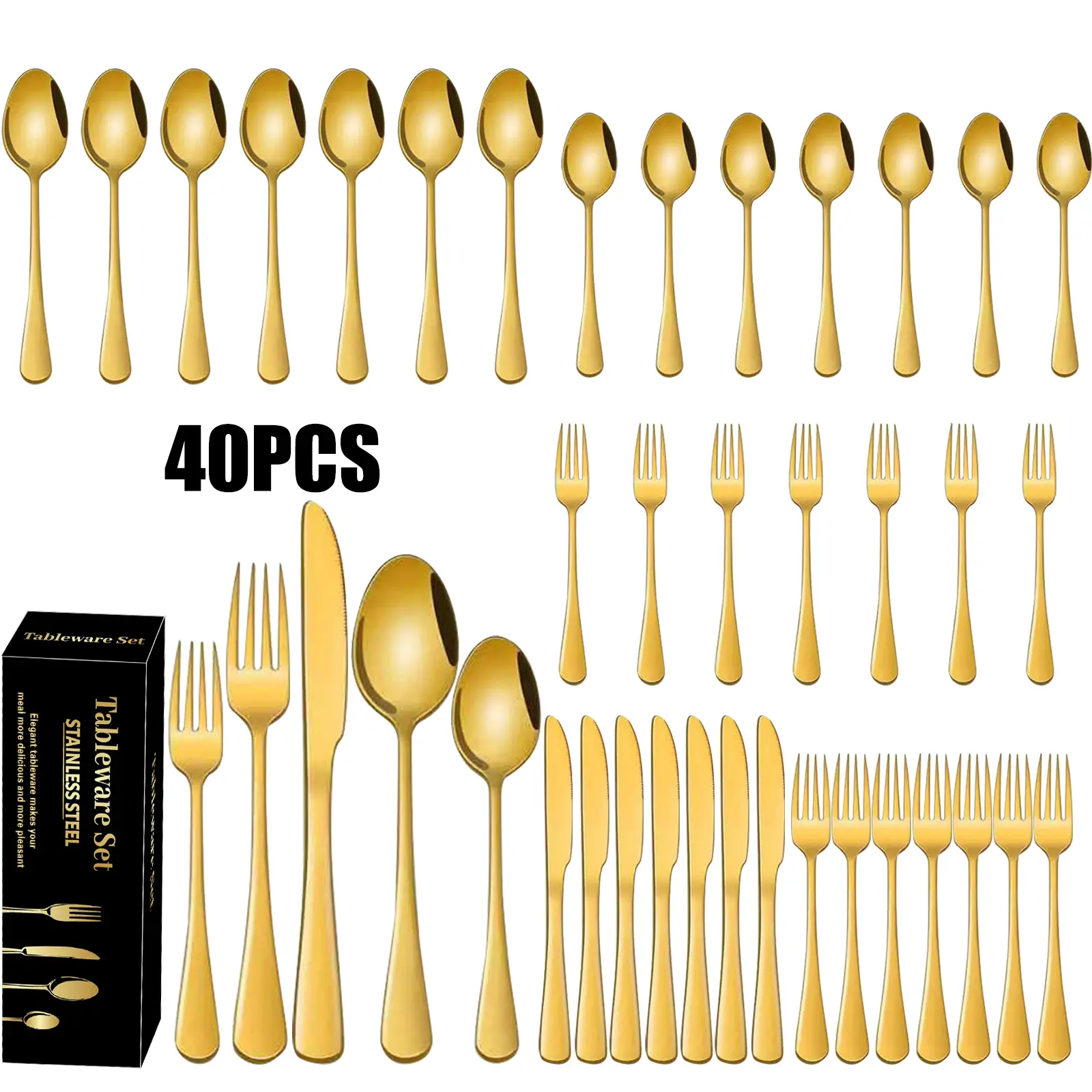 40-piece set of golden stainless steel tableware set Without gift box
