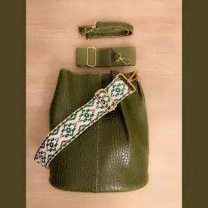 Blake Shoulder Bag Olive Croc Vegan Leather Bucket-Style 9.4x11x17in Durable Interchangeable Straps Plain Pattern Olive Green