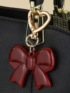 Wine Red Sweet Cool Style Heart/Bow Keychain, Shiny Wine Red Pendant With Gold Heart Shaped Buckle, Cute Women's Bag Pendant, Elegant And Fashionable Accessory Keychain, Bag Pendant, Charm | Bag Accessories, Valentine's Day, Mother's Day, Birthday Gifts