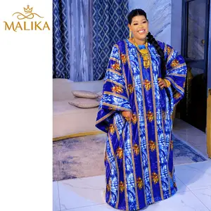 Frafrani African Print Bazin Riche Boubou With Gold Line Embroidery Traditional Wedding Dress Origianl Perfumed Dashiki Dresses