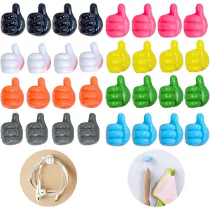 32 Pcs Self Adhesive Thumb Hooks, Waterproof Cable Holder Wire Cord Clip Management, Cute Thumb Cord Holder for Desk, Wall, Key (Multicolor) Dupiulk
