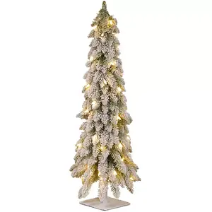 Snowy Downswept Pre-Lit Alpline Tree 48 in. - 308 Branch Tips, 100 UL Listed Clear Lights, BULB-LOCK, Sturdy Steel Plate Stand