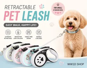 16FT Retractable Pet Leash – One-Button Brake & Lock, Tangle-Free Nylon Tape, Ergonomic Non-Slip Handle for Small & Medium Dogs