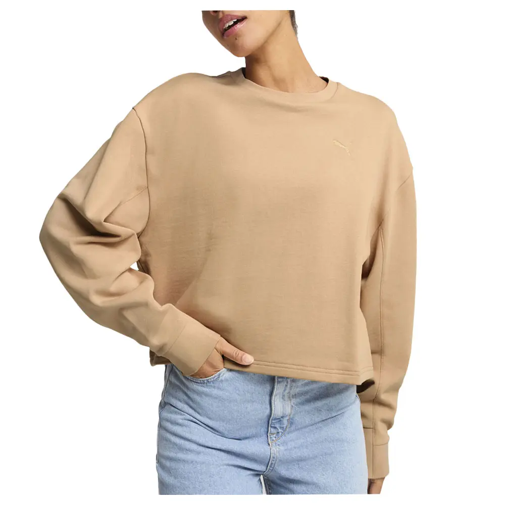 PUMA Womens Her Relaxed Embroidered Logo Crew Neck Sweatshirt Casual - Brown