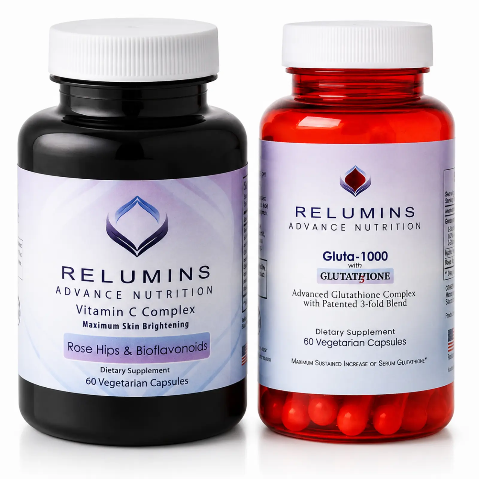 Relumins Advance Nutrition Gluta 1000 and Advance Vitamin C - MAX Skin Lightening Complex- 30 Glutathione Capsules + 60 Vitamin C Capsules