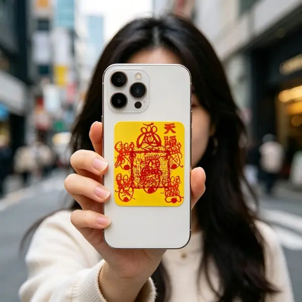 Hand-Drawn 5 Gods of Wealth Blessing Card (42x52mm) - Religious Home Decor Gift Card, Fits Phone/Computer Cases, Wallet; Ideal for Friends, Personal Use