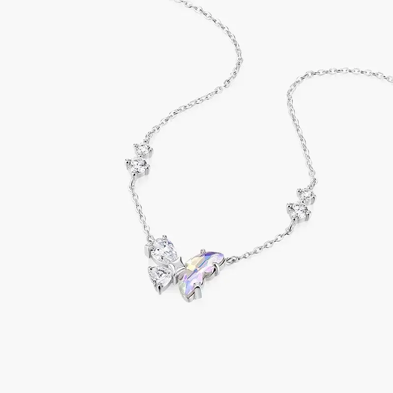 Elegant Butterfly Pendant Necklace for Women, Sparkling CZ Crystal Butterfly Charm Necklace, Silver Tone Adjustable Chain Jewelry Gift for Daily Wear