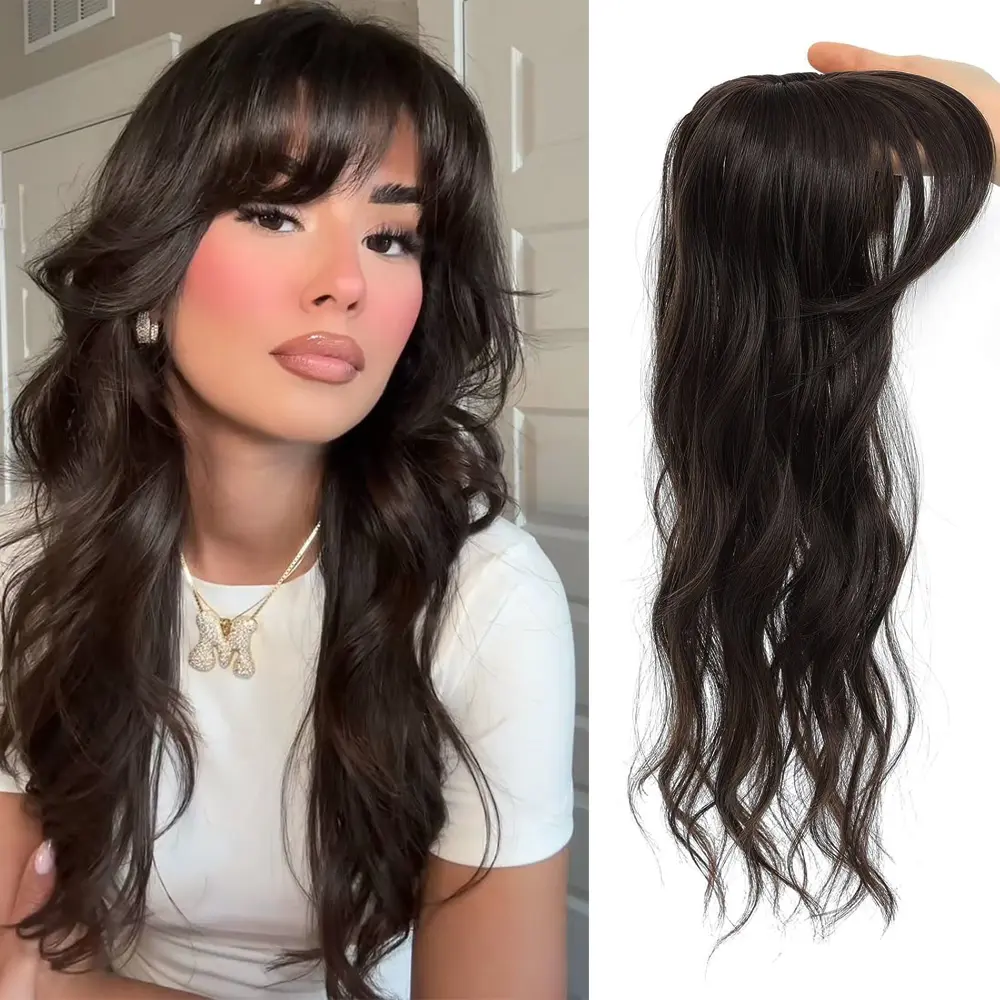 Brown Black Clip in Bangs 360° Coverage Mini Wavy Hair  display picture 2