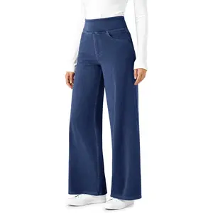 DLOODA Wide Leg Stretchy Sweatpants Jeans for Women, High Waisted Baggy Casual Pull On Jeans Elastic Waist Loose Denim Pants