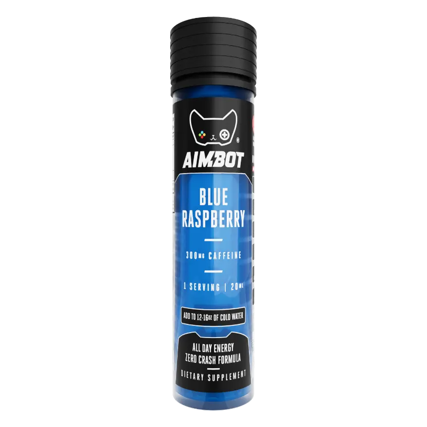 Aimbot Energy Boost – Blue Raspberry – Focus & Fuel | Sugar-Free | Zero Calories | 300mg Caffeine + Nootropics Grape